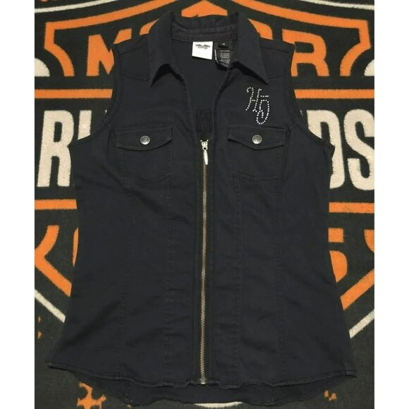 Harley-Davidson Zipper Shirt Medium Women, Rhinestone, Great Embroidery - Picture 3 of 7